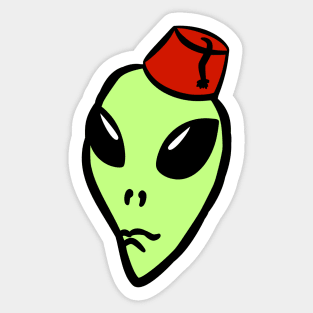 green alien wearing a fez Sticker